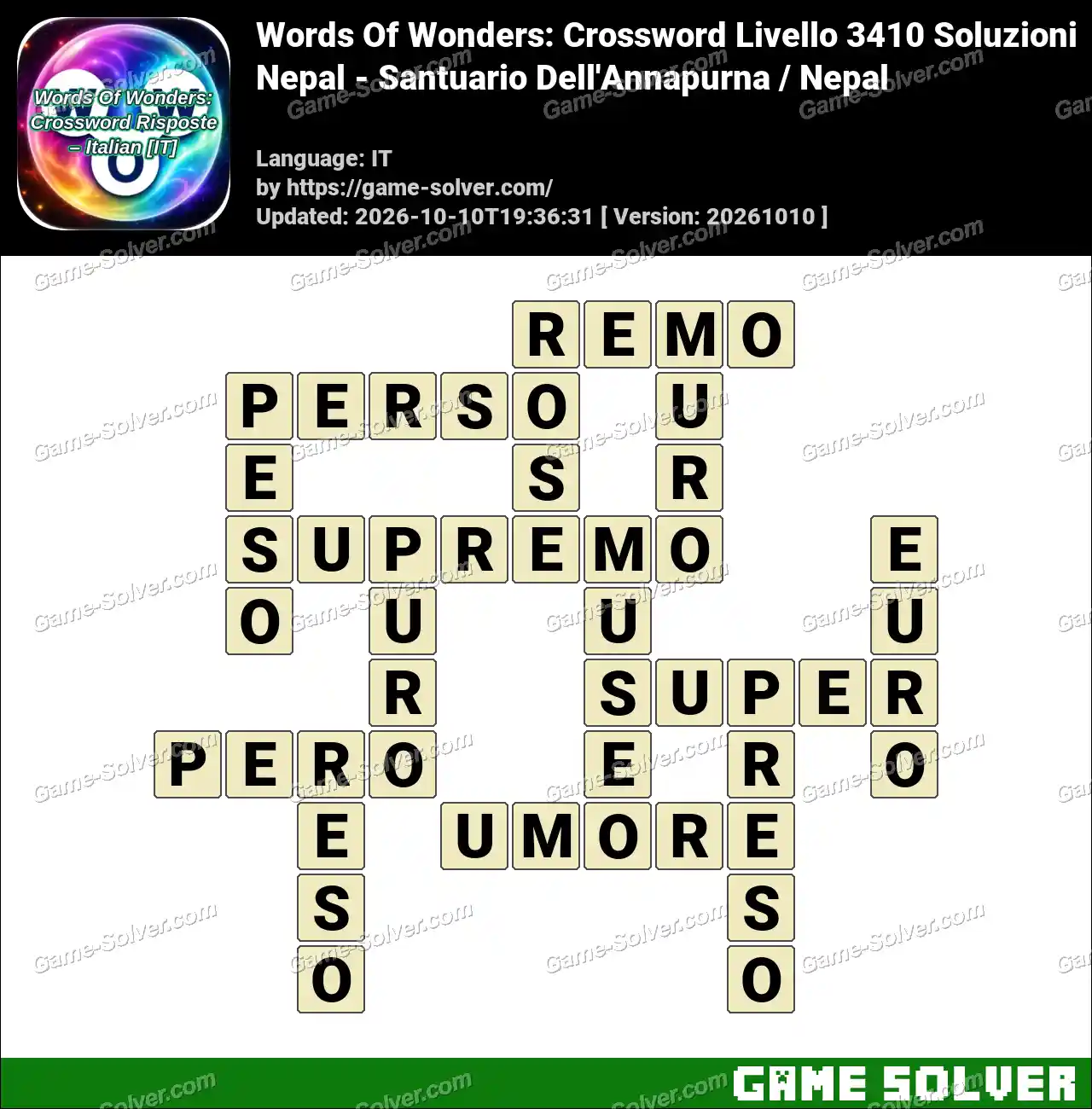 Words Of Wonders: Crossword Livello 3410 Soluzioni – Nepal – Santuario Dell’Annapurna / Nepal
